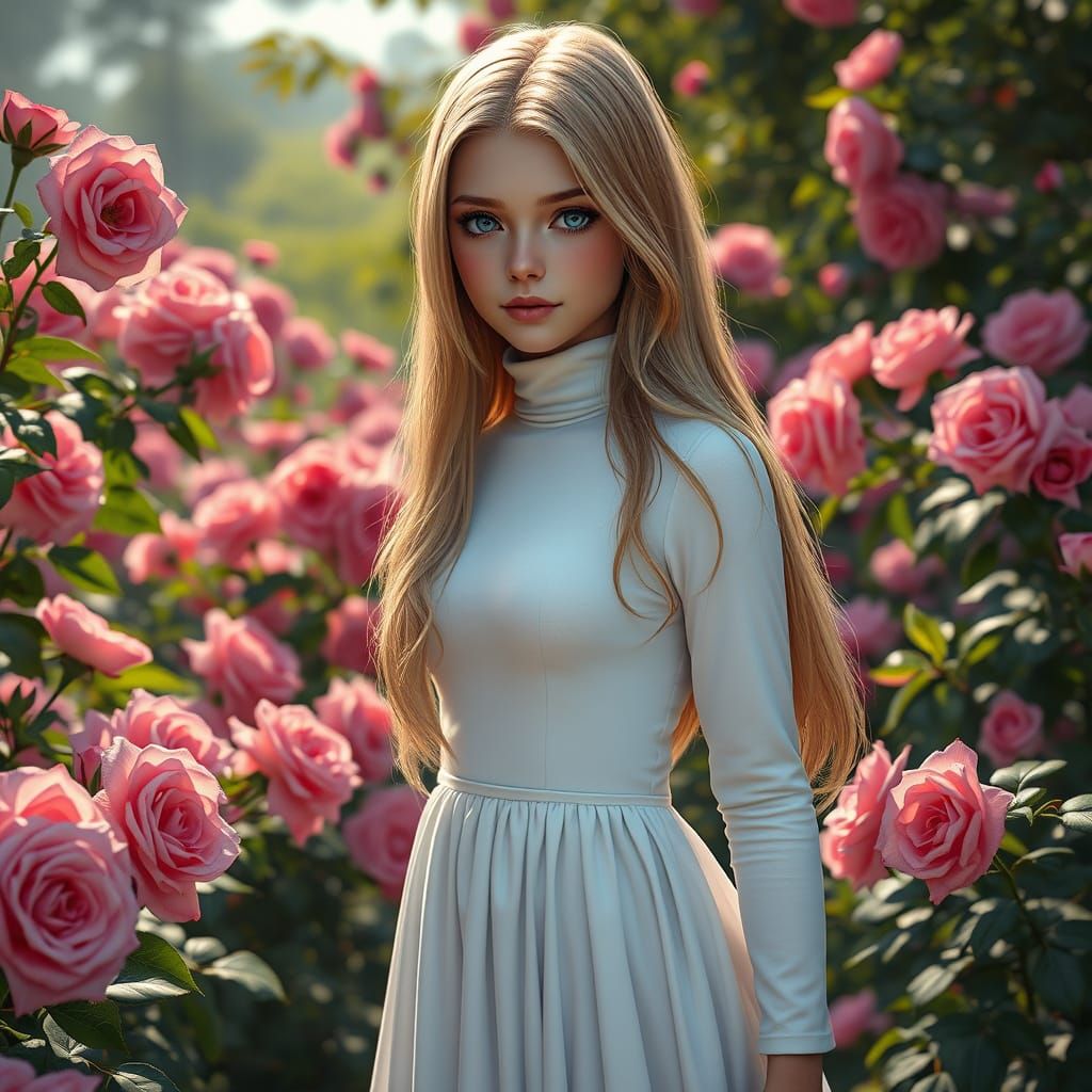 Ethereal Summer Siren in Enchanted Rose Garden
