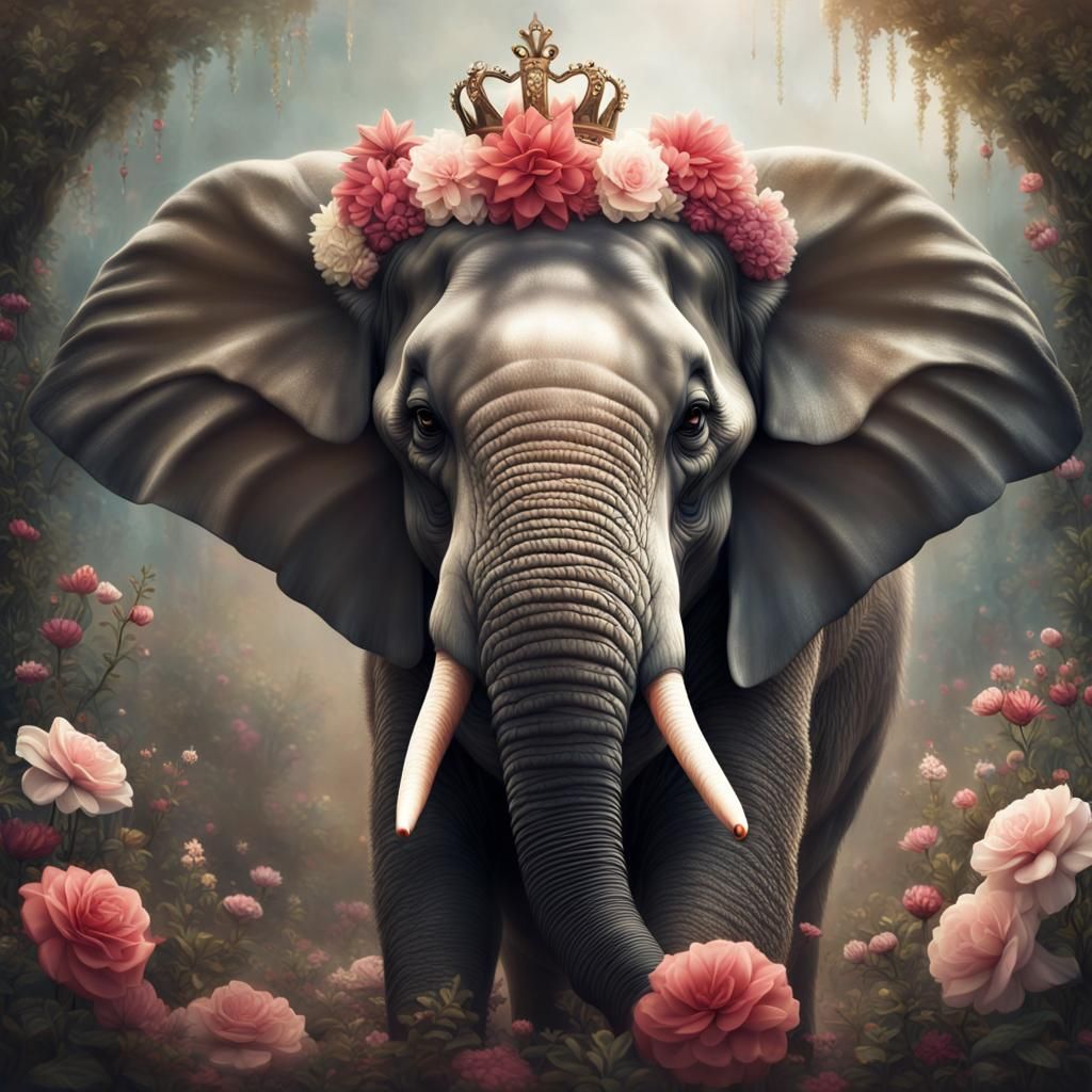 Elephant Ballerina Portrait in Digital Painting Style