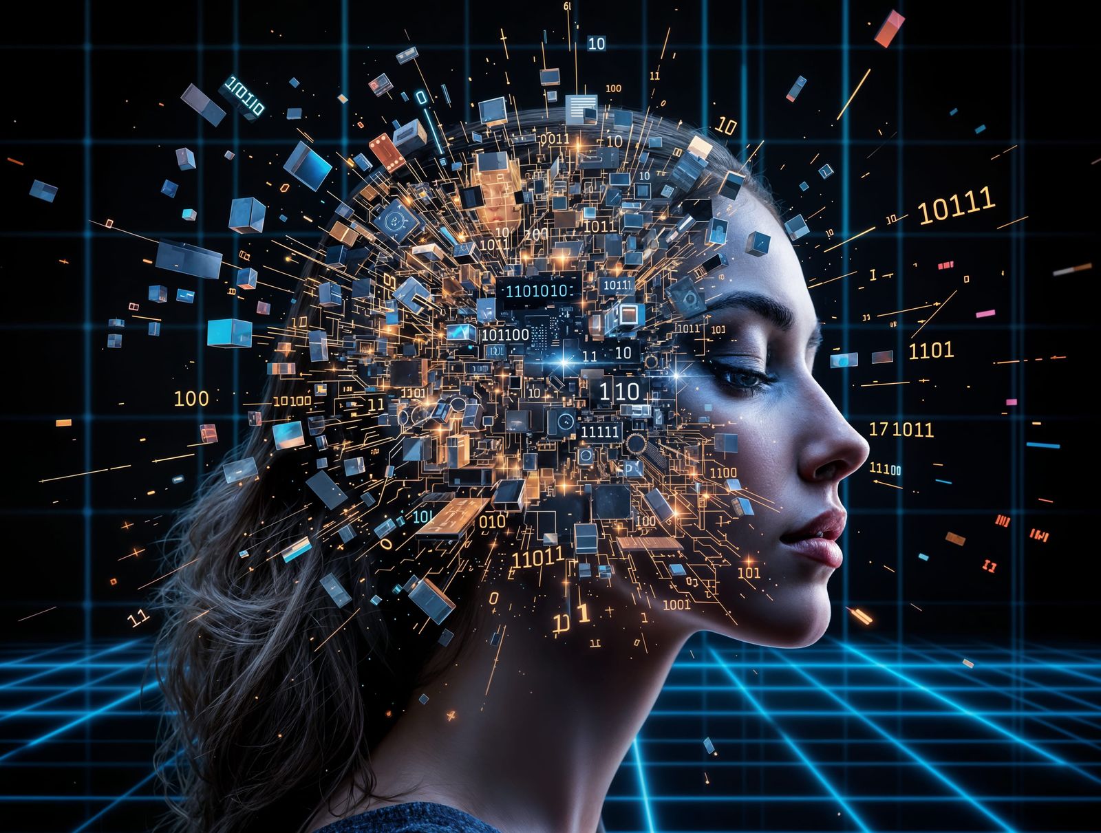 Digital Fragmentation in Cyberpunk Aesthetic