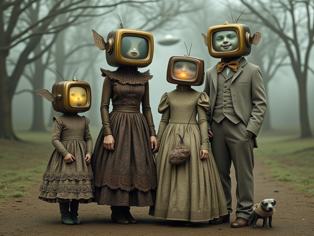 Surrealist Family Portrait in Whimsical Attire