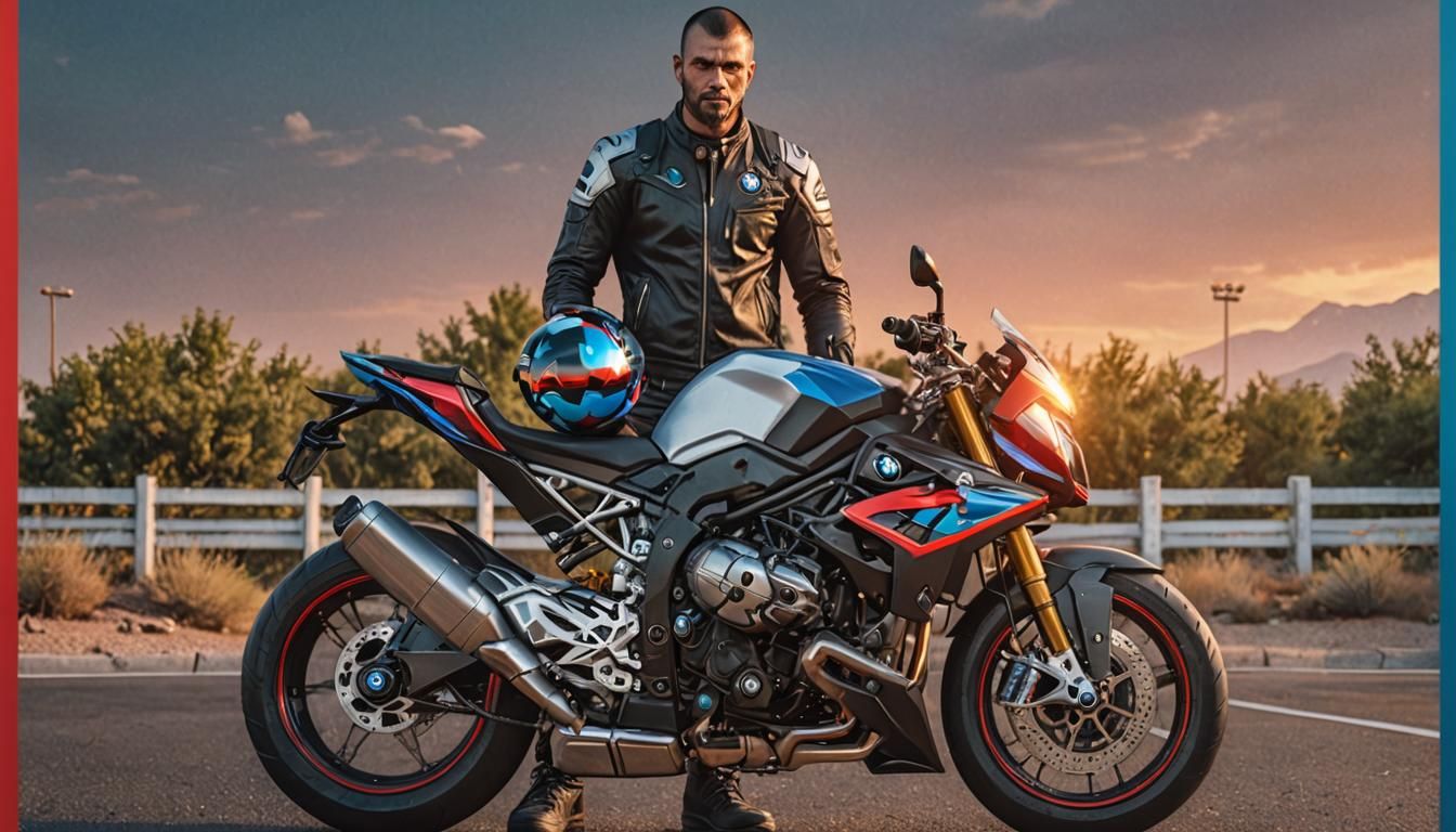 Werewolf Biker with BMW M 1000 R: Hyperrealistic Splash Art
