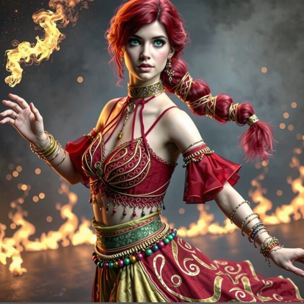 Circus Fire Dancer Performs Joyful Dance Routine