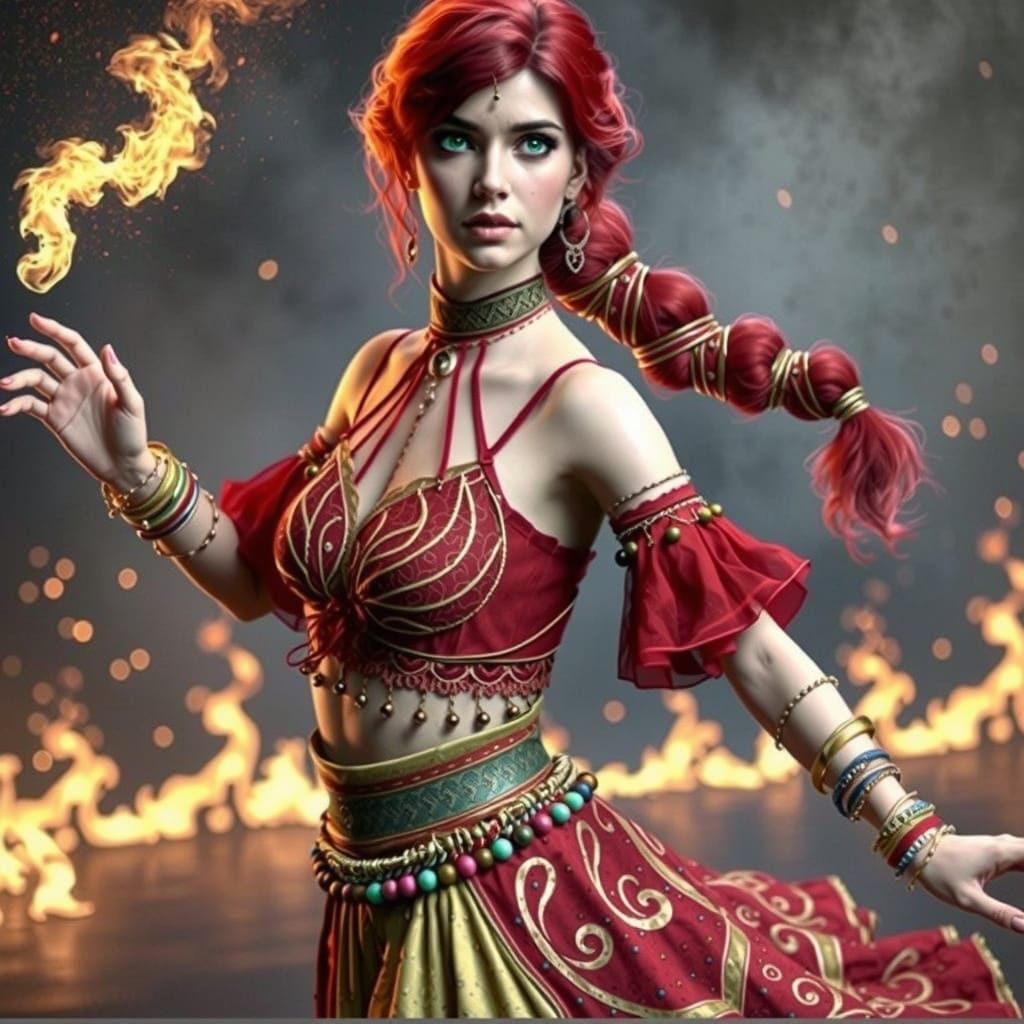 Joyful Circus Fire Dancer Captivates Audience