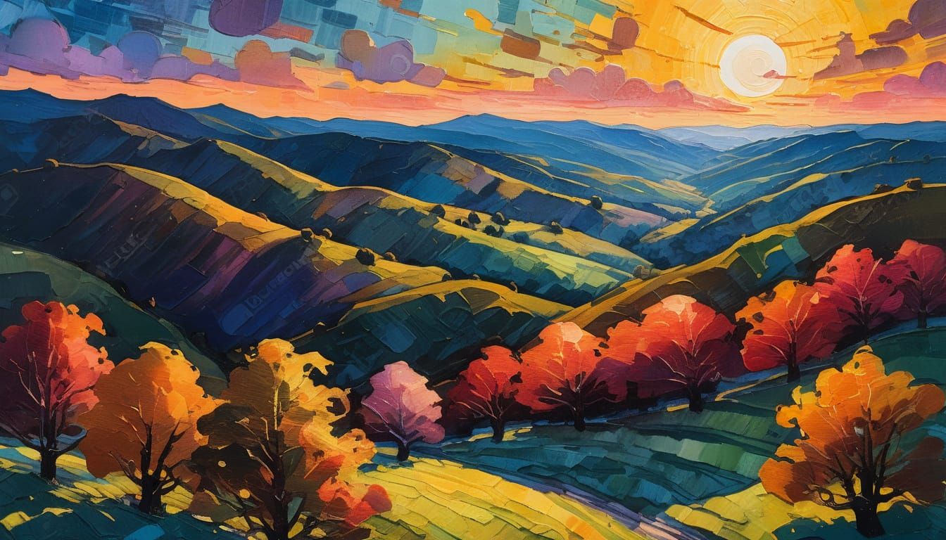 Impressionist Moonlight Over Vermont in Autumn