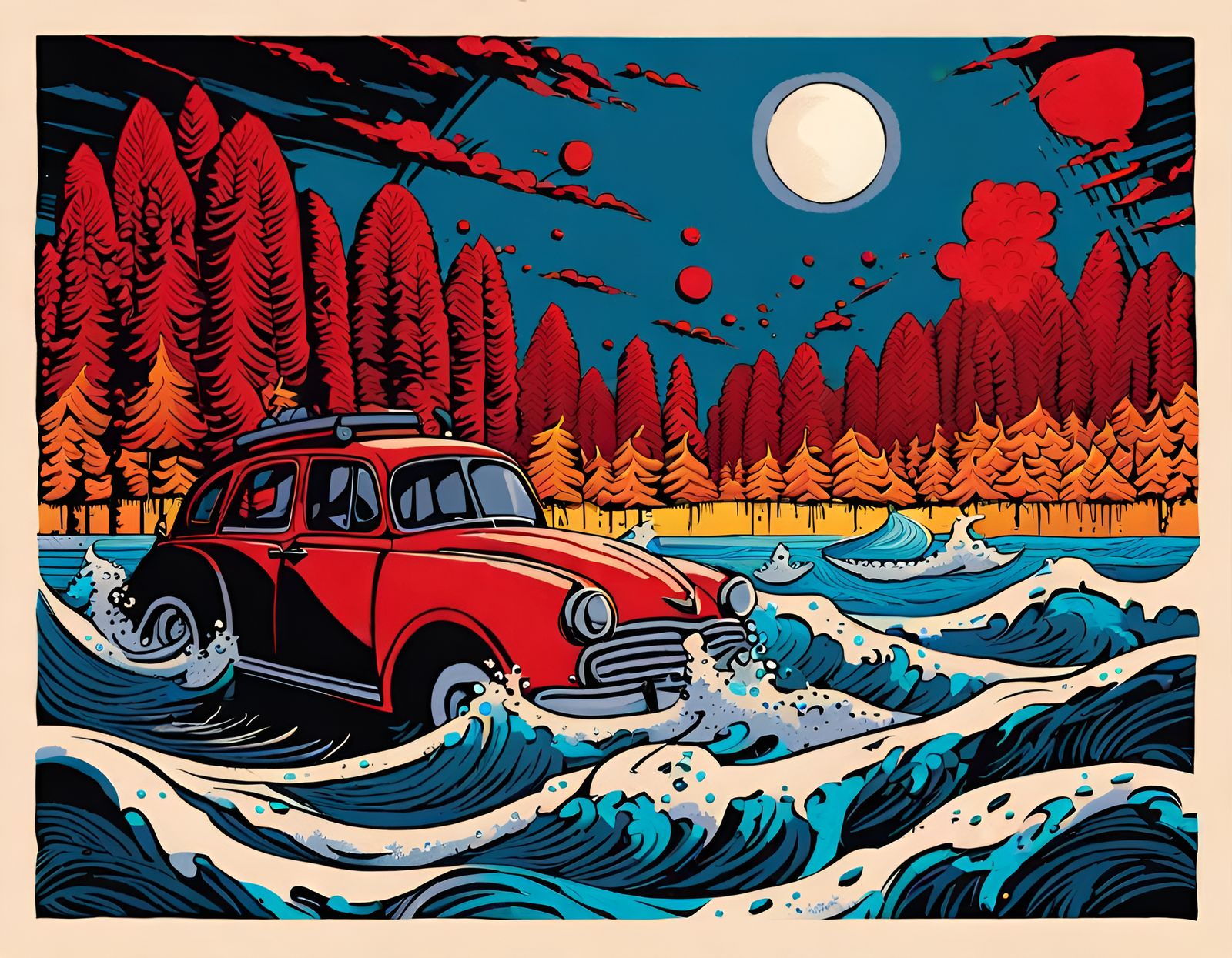 Menacing Red Button in Burton and Mumford Style