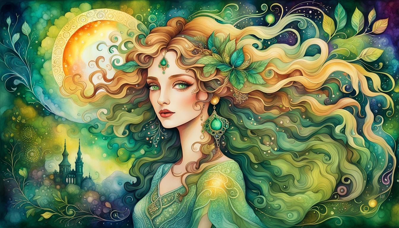 Vibrant Alcohol Ink Art of Woman in Garden