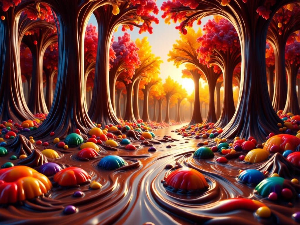 Chocolate Forest Landscape in Psychedelic Style