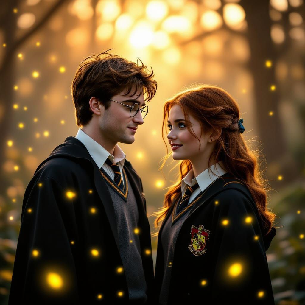 Harry Potter and Ginny Surrounded by Fireflies