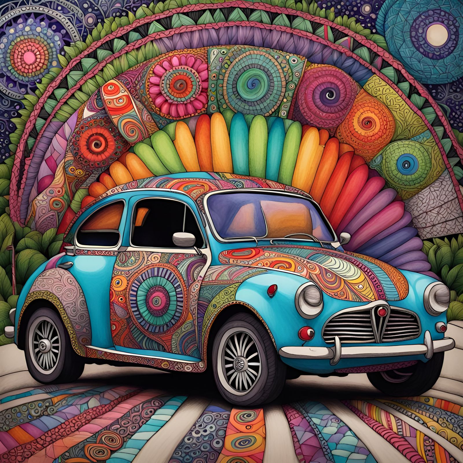 Colorful Zentangle Car Design