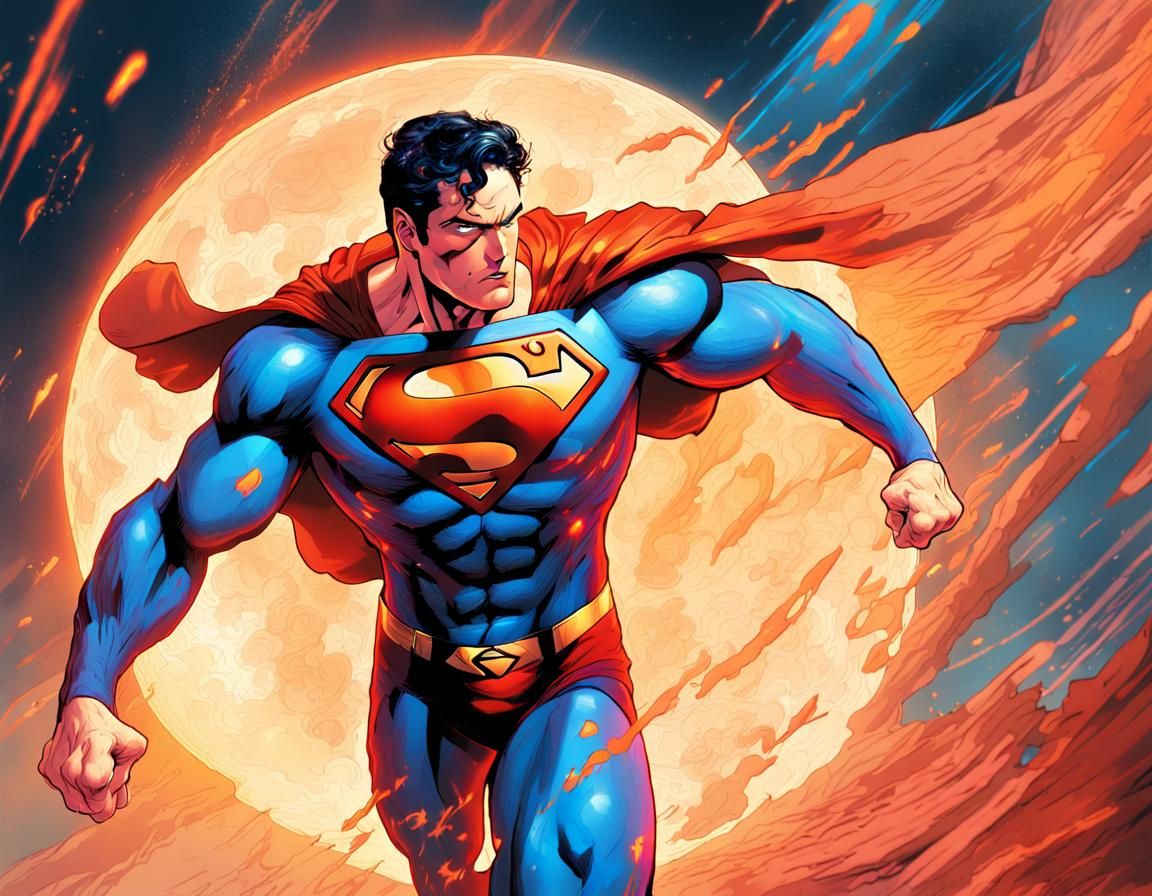 Superman's Rage: Moon Destruction in Digital Art