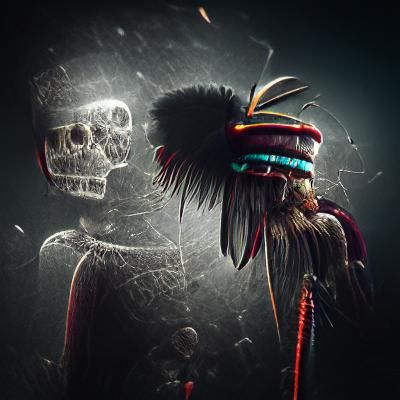 Mictlantecuhtli: Blood-Spattered Skeleton with Eyeball Neckl...