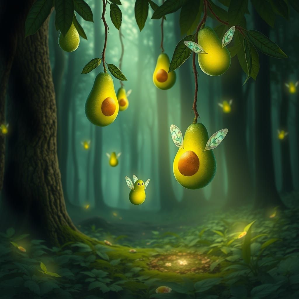 Bioluminescent Avocado Grove with Ethereal Light