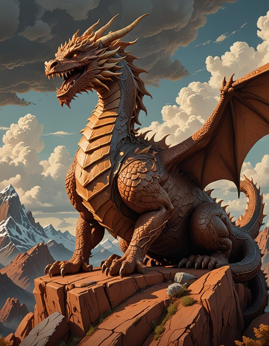 Majestic Terracotta Dragon Dominates Ancient Mountain Peak