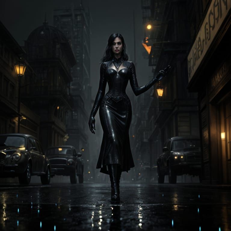 1940s Limousine City Street: Dark Fantasy Concept Art