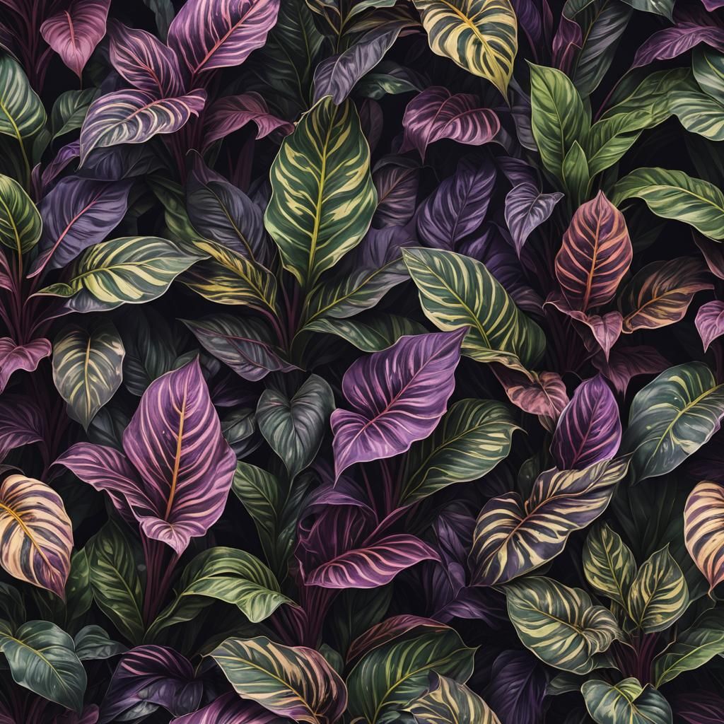 Detailed Matte Painting of a Purple Calathea Couture Plant