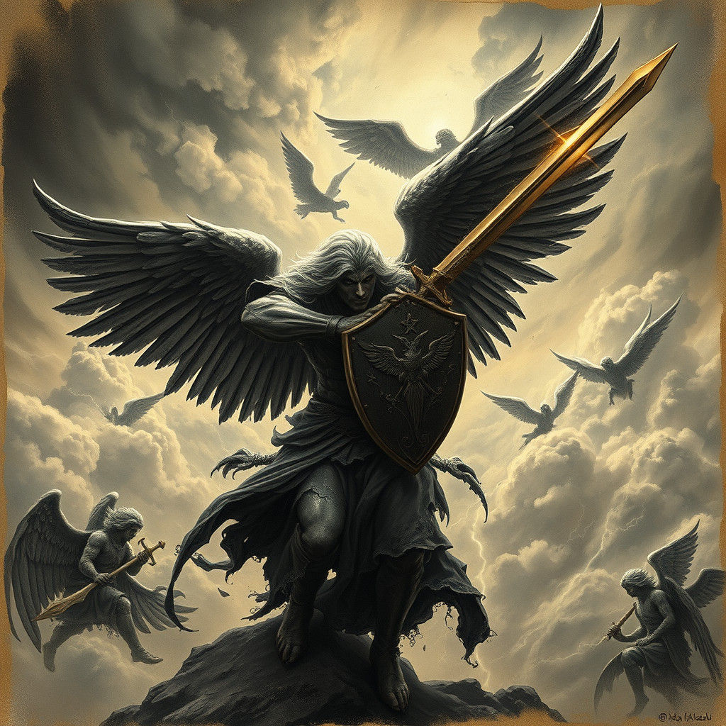 Archangel Battles in Limbo: A Dark Fantasy Digital Painting