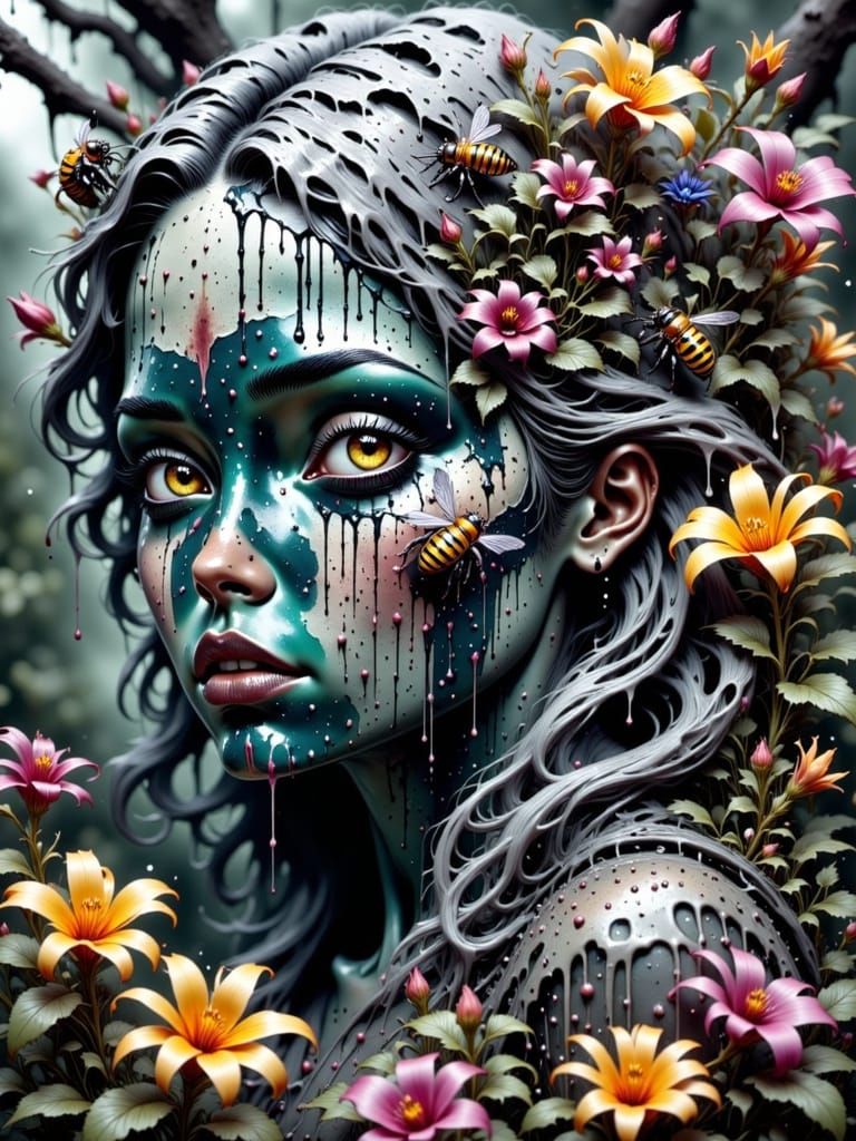 Silver Bees Drip Ooze in Ethereal Sculpture Garden