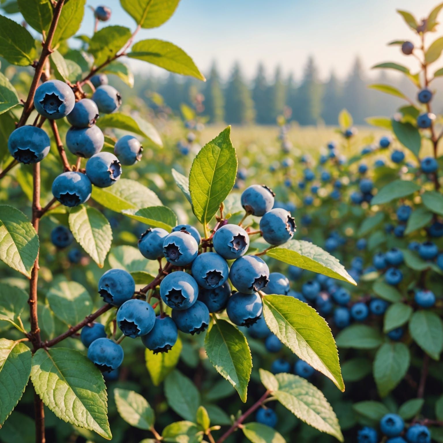 Blueberry Field in Watercolor Style