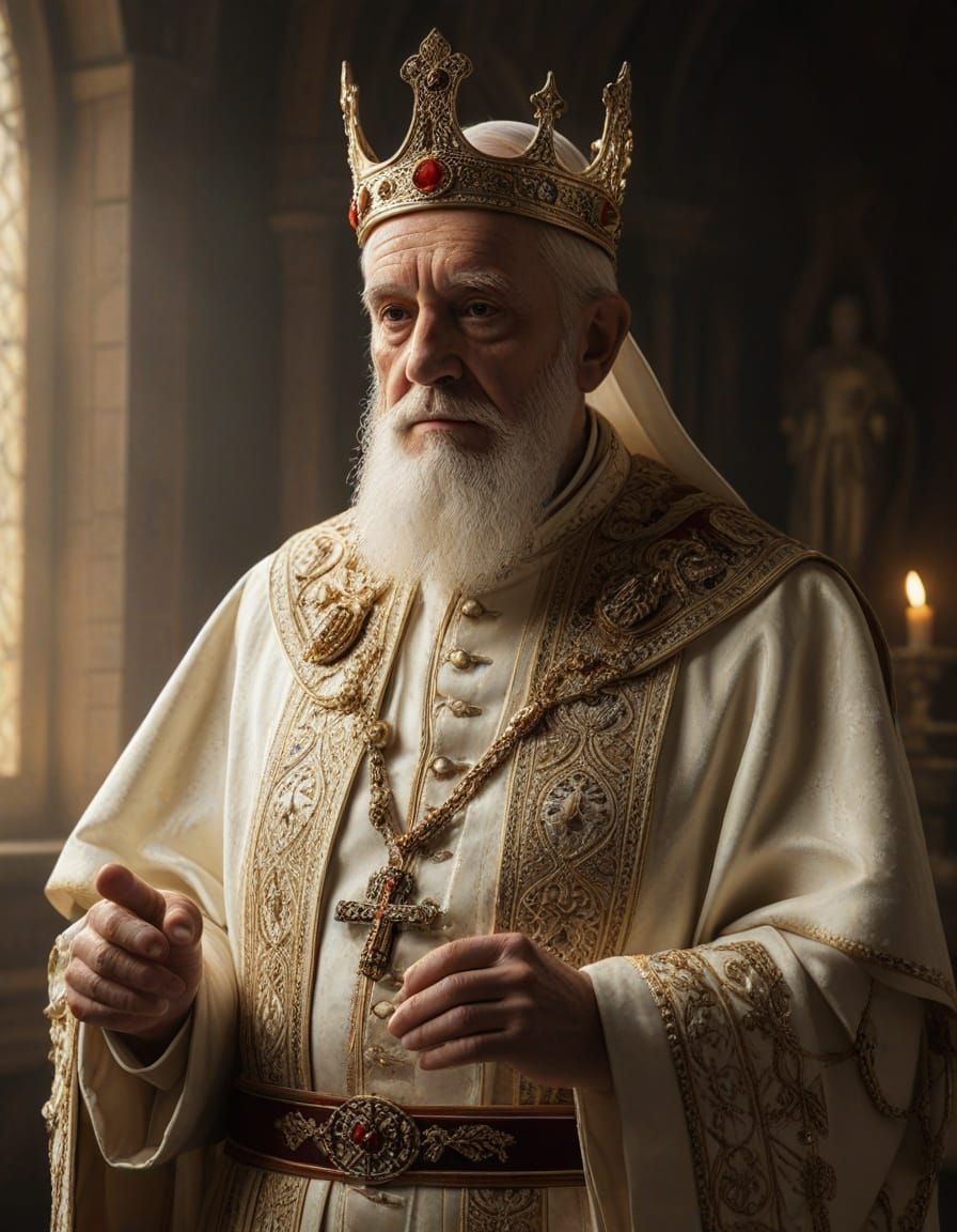 Pope Presents Crown to Frankish Noble in Dramatic Lighting