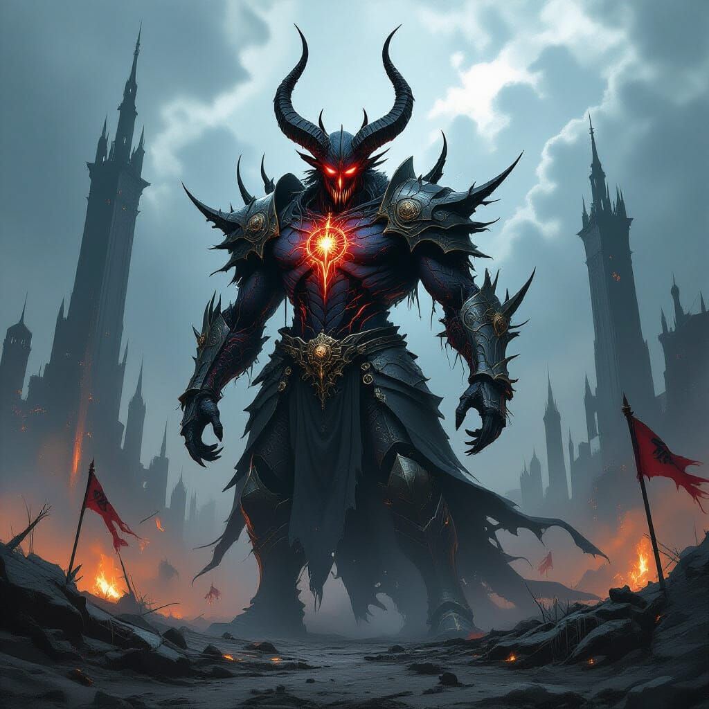 Biomechanical Devil on War-Torn Battlefield