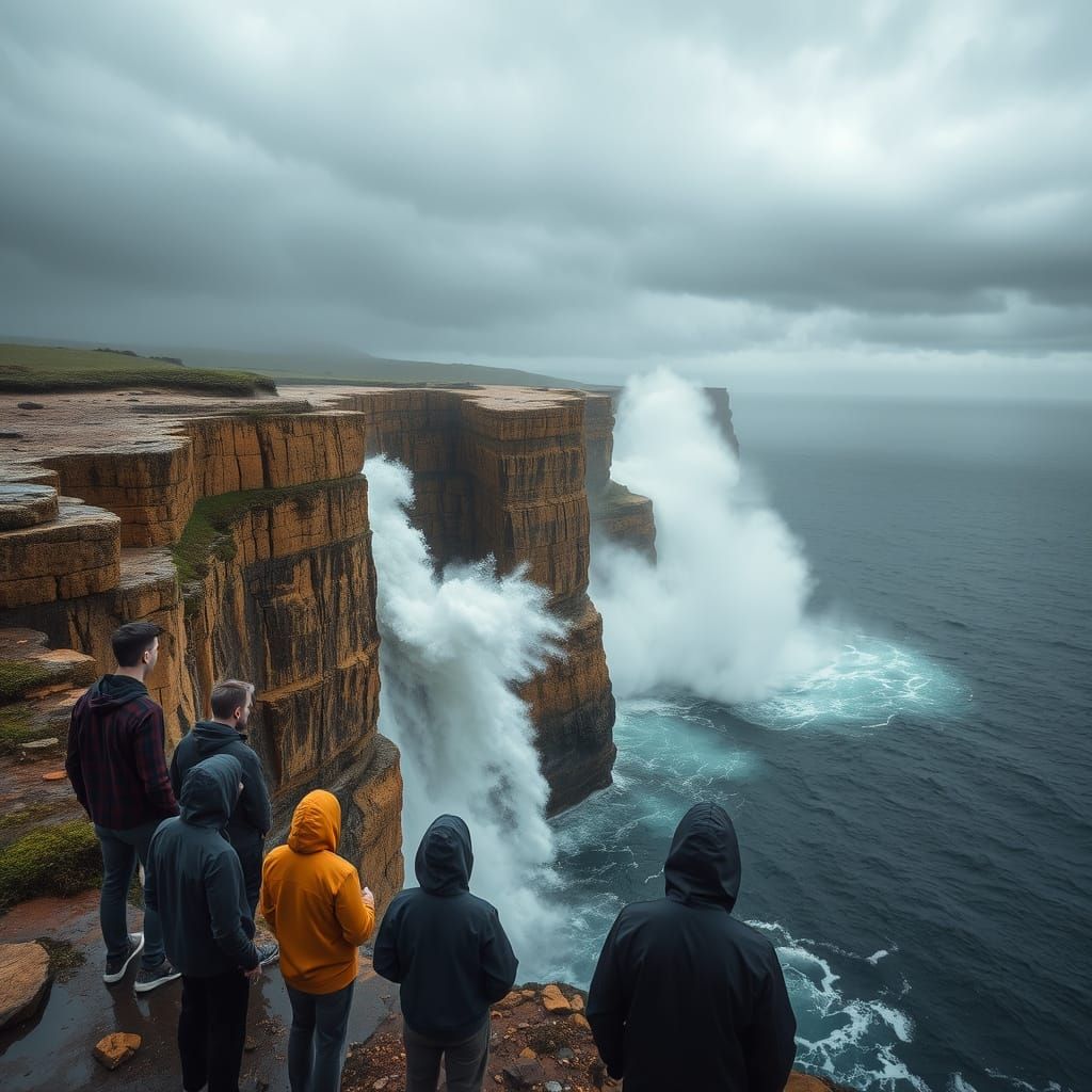 Turbulent Tides: Yellowish Calcarenite Falls in a Stormy Sea