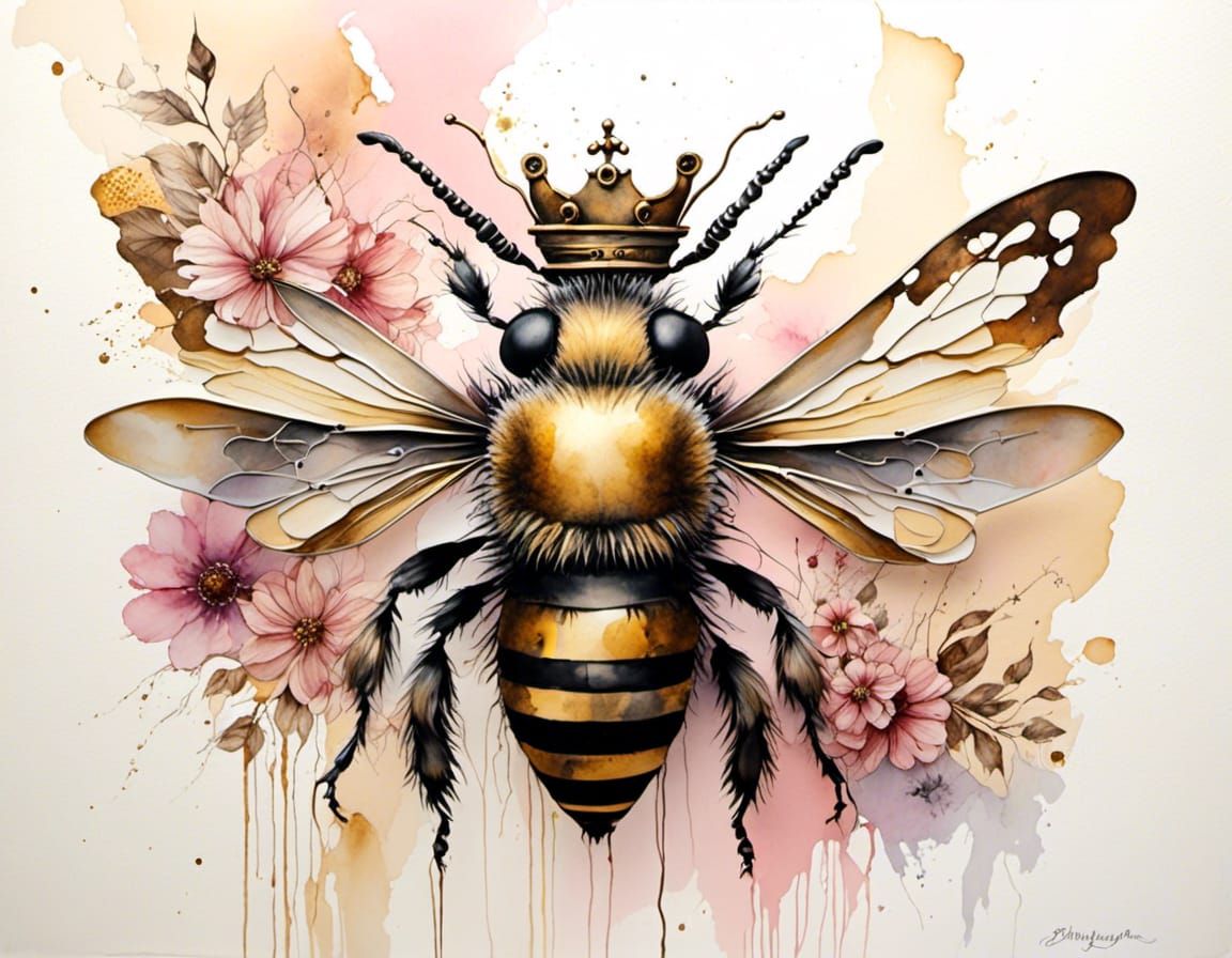 Steampunk Bee Queen in Gouache Style