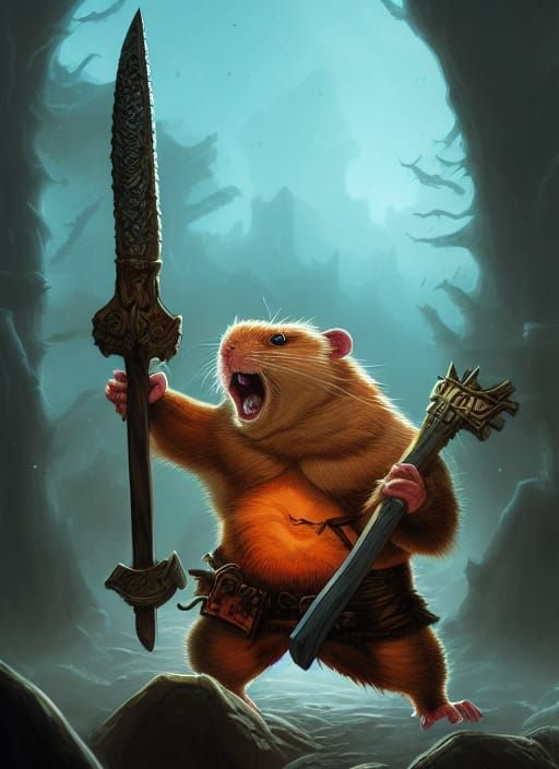Fierce Hamster Barbarian Comic Book Art