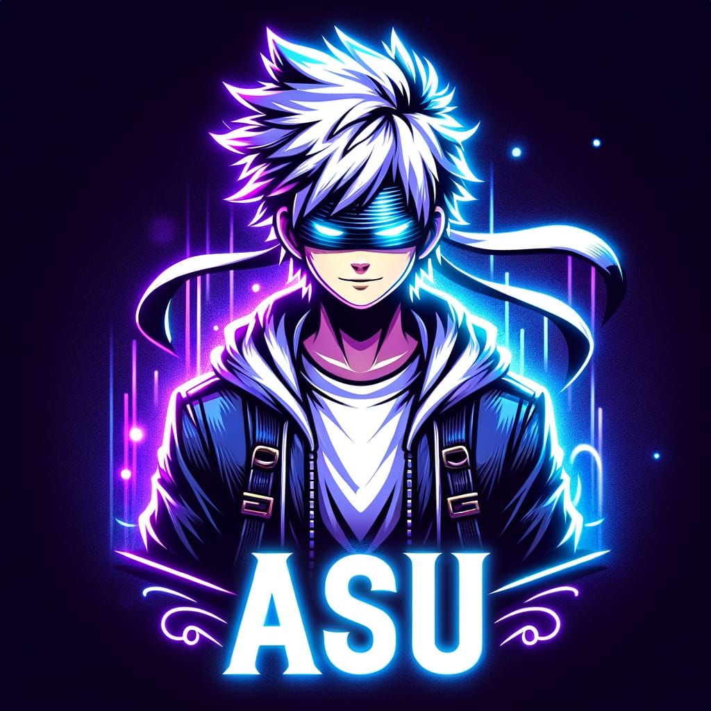Neon Anime Boy Logo in Cyberpunk Style