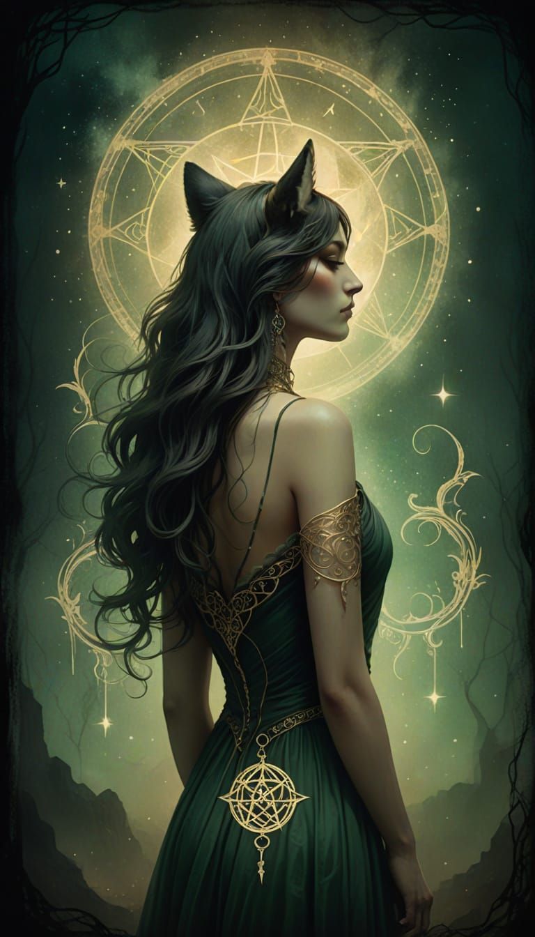 Ethereal Goddess with Moonlit Wolf Guardian