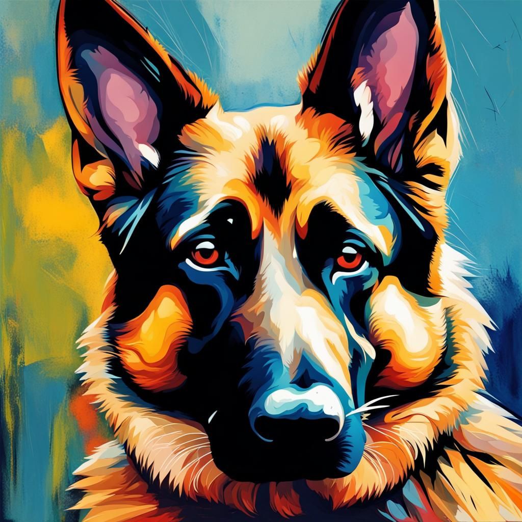 Abstract German Shepherd with Complementary Colors