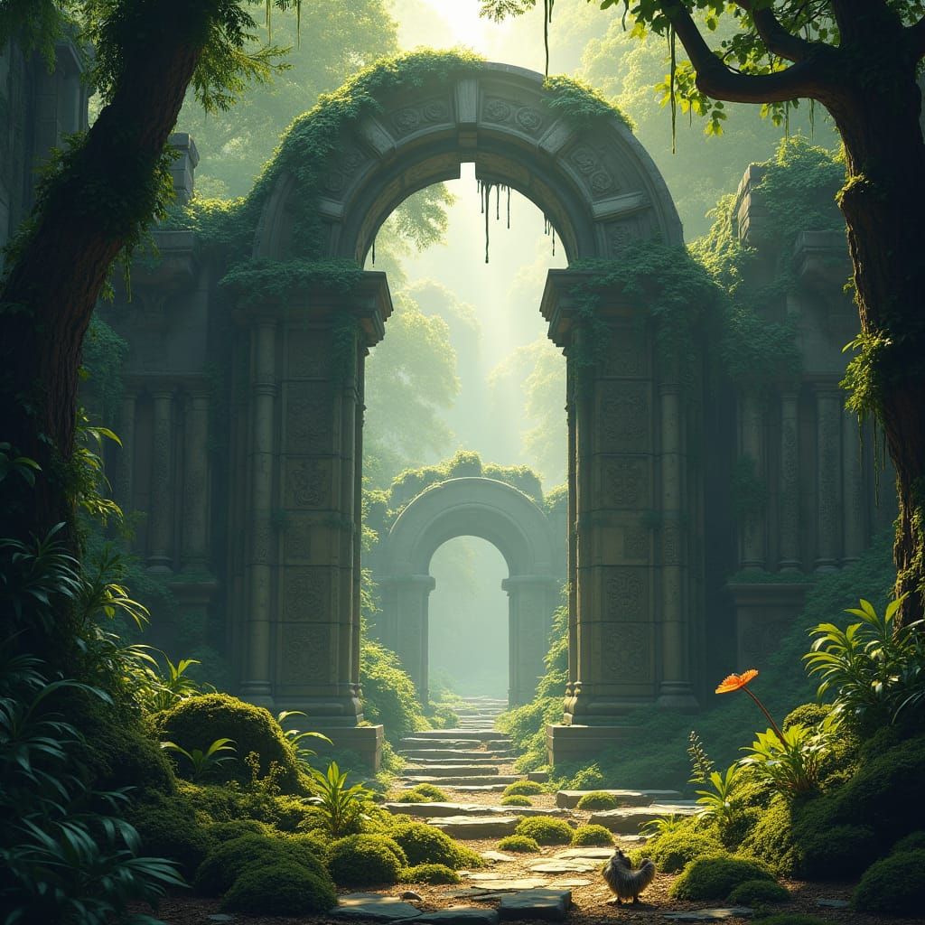 Lost Civilization Ruins in Lush Jungle, Digital Art