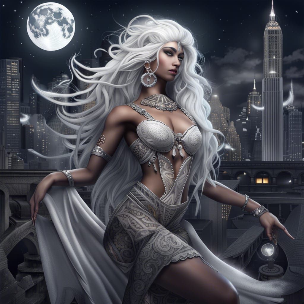 Moon Goddess with Silver Details in Graffiti Art
