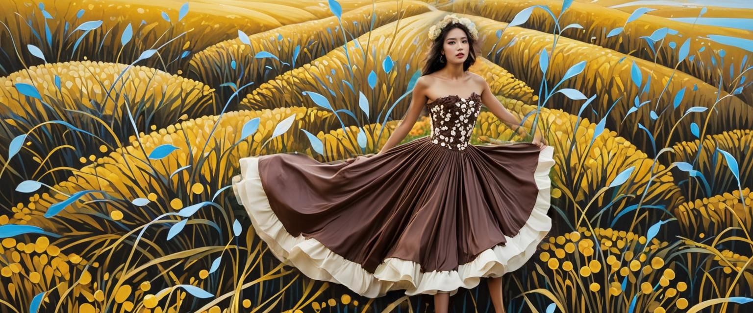 Surreal Gouache Field in Cream and Yellow