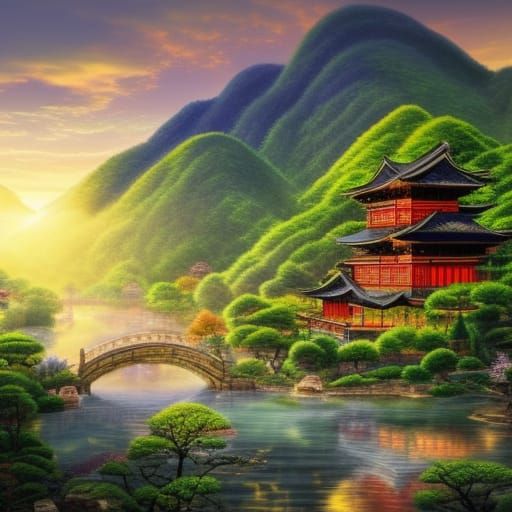 Sunrise Over Cozy Village: Cel-Shaded Concept Art