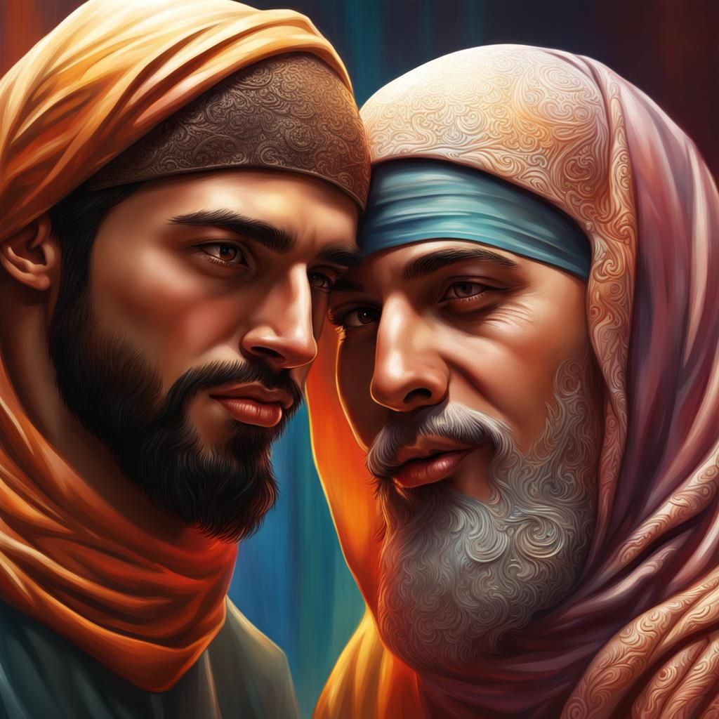 Christian and Muslim in Hyperrealistic Splash Art