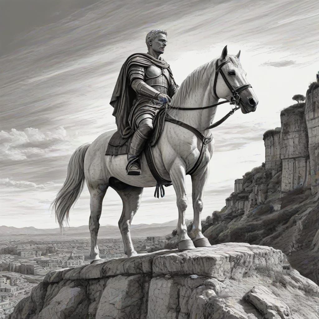 Julius Caesar on Horseback Overlooking Imperial Rome