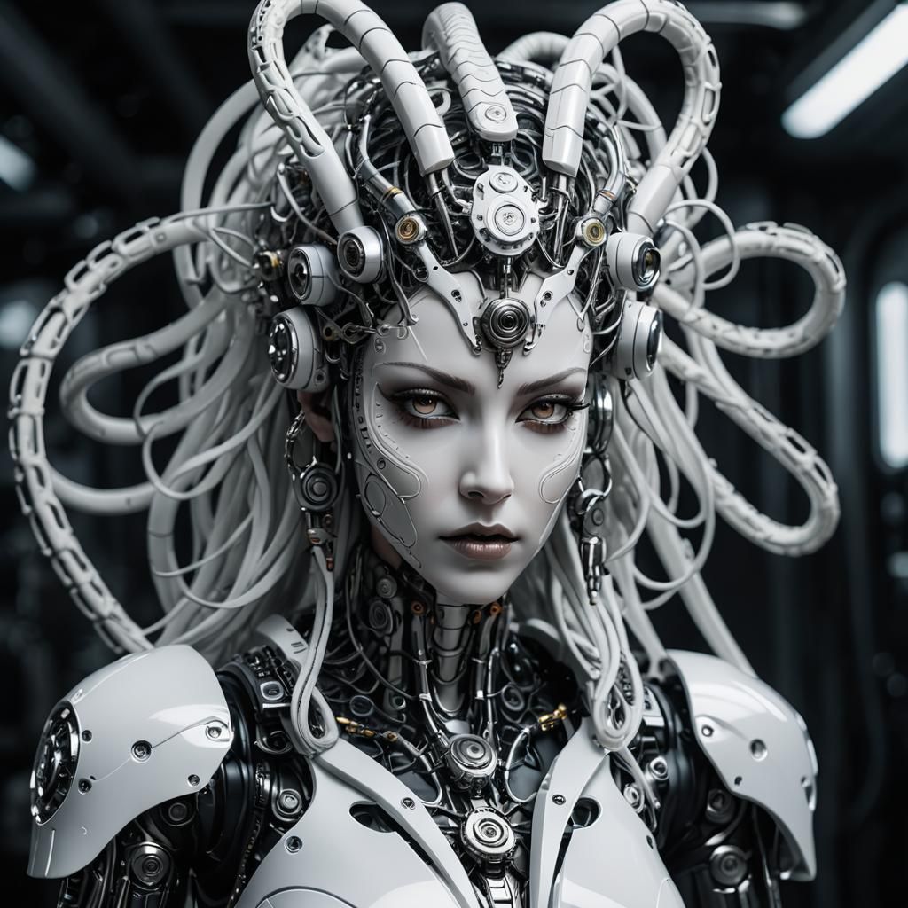 Cyberpunk Medusa: Biomechanical Serpent Fashion Shoot