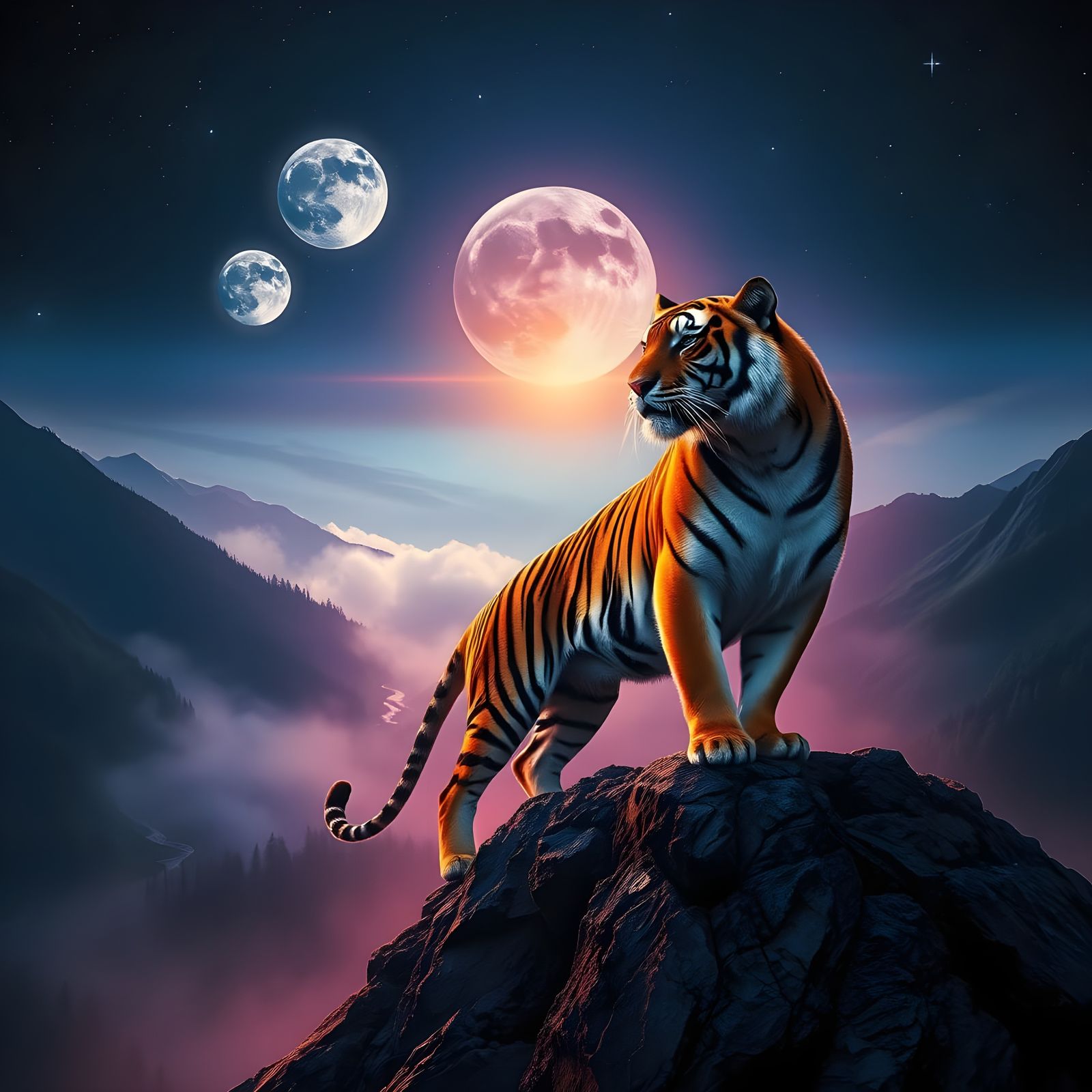 Epic Tiger Ascends Cosmic Mountain