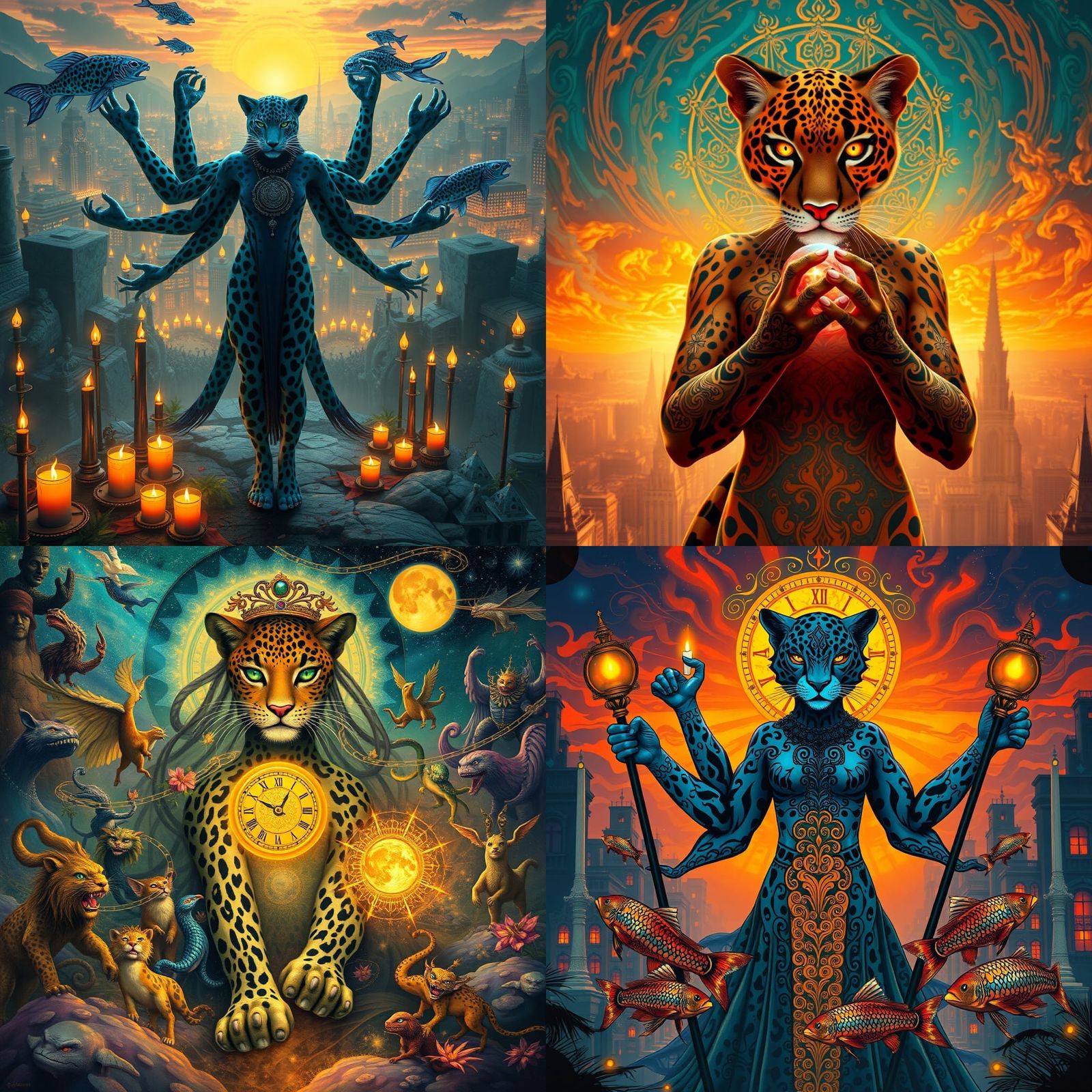 Surreal Blue Leopard Woman Embodiment of Time