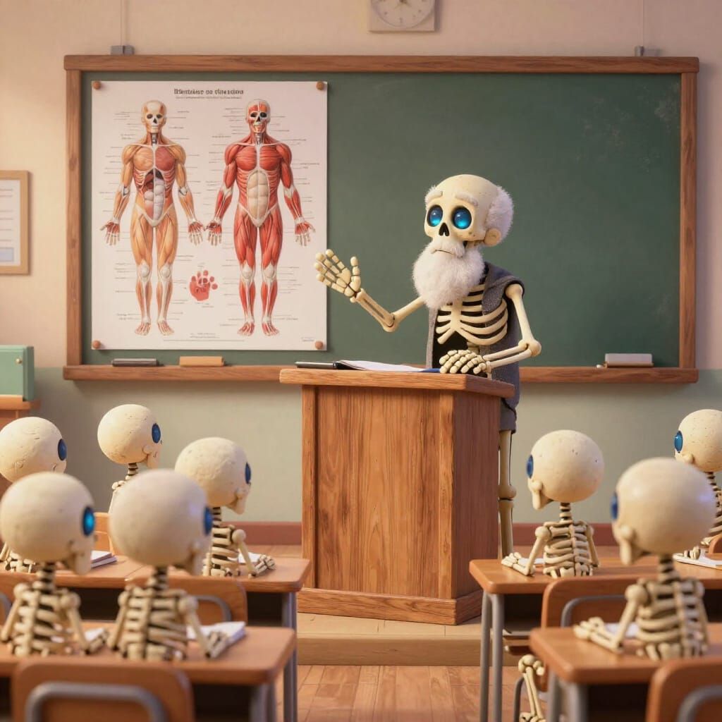Skeleton Professor Teaches Anatomy to Young Skeletons