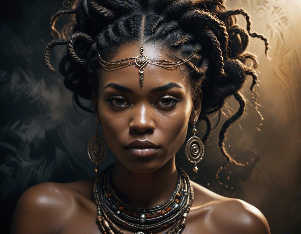 Enchanting African Siren in Whimsical Studio Setting