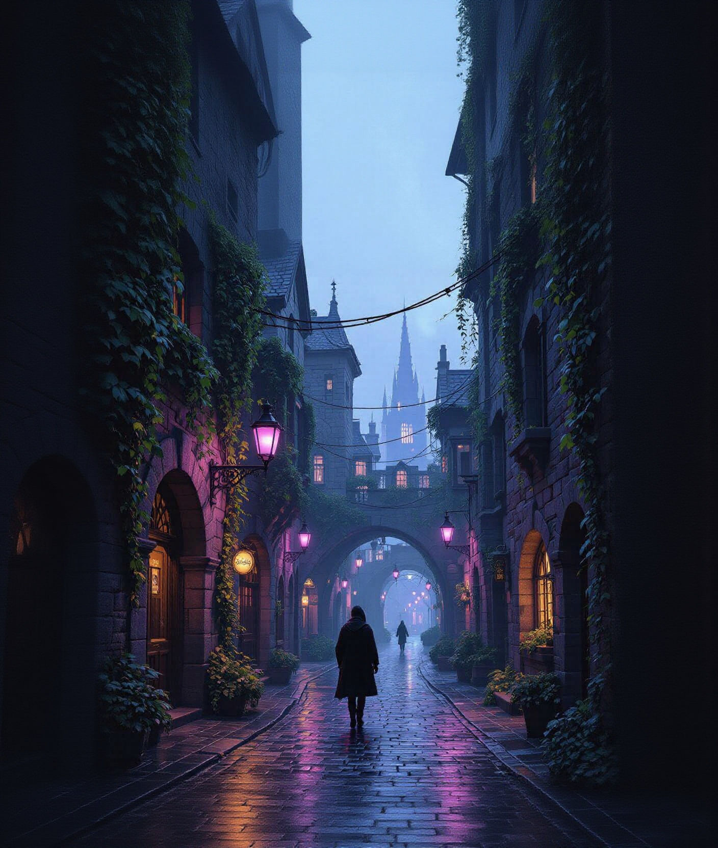 Autumn Night in a Purple Lit City