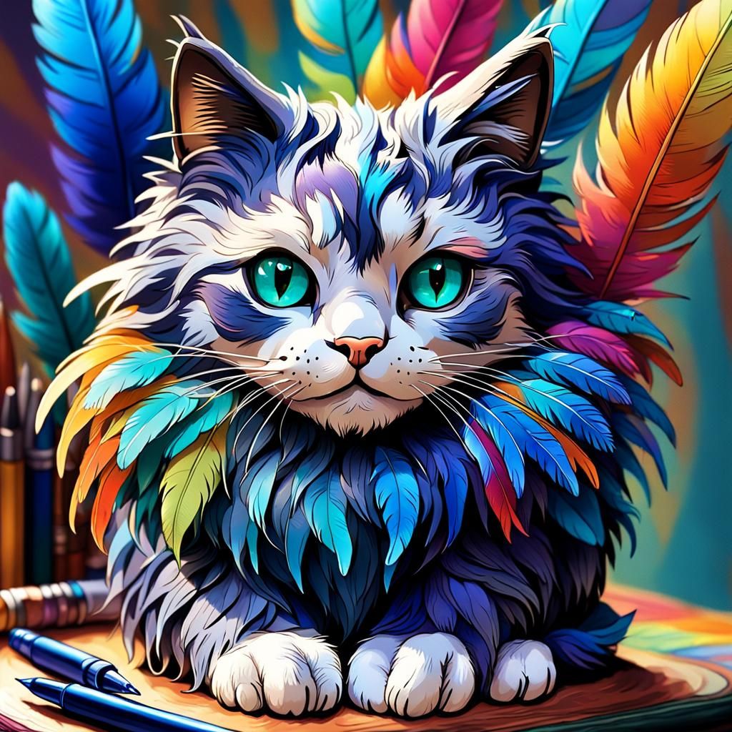 Hyperrealistic Cat Pen Holder Concept Art