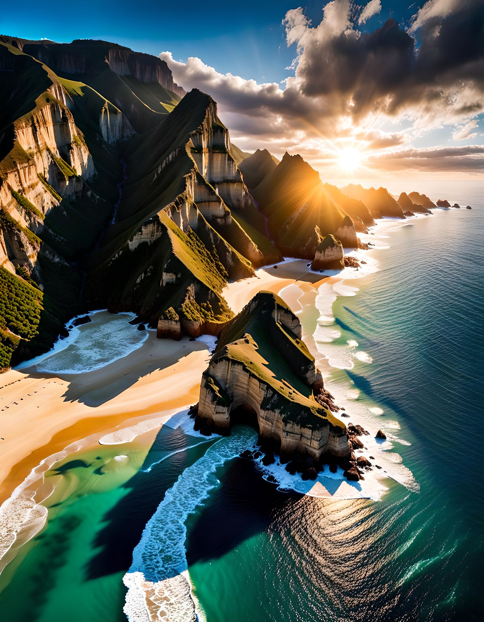 Drone View of a Vivid Coastal Sunset