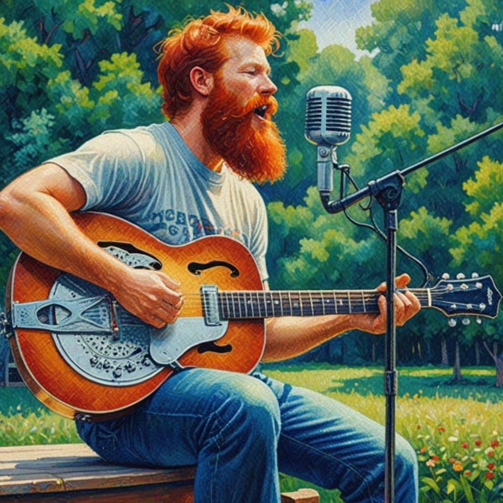 Country Singer Performing: Post-Impressionist Pointillism Ar...