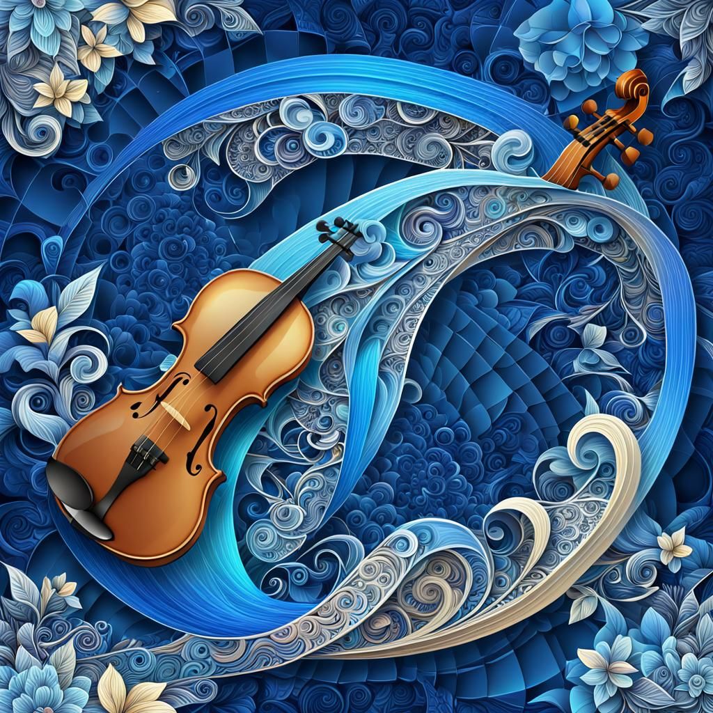 Birds Play Violins on a Lamppost in Abstract Style