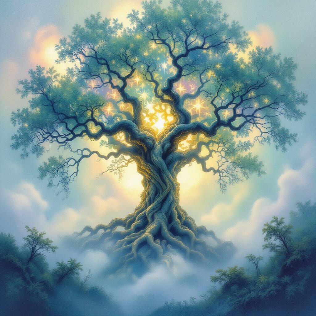 Ethereal Tree of Life with Impressionistic Brushstrokes