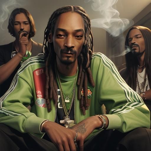 Hyperrealistic Snoop Dogg Party Scene with Friends