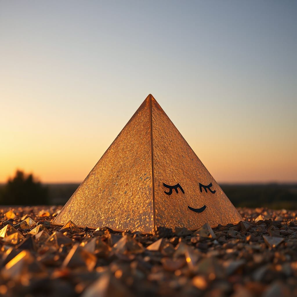 Golden Pyramid with Smiling Face in Twilight