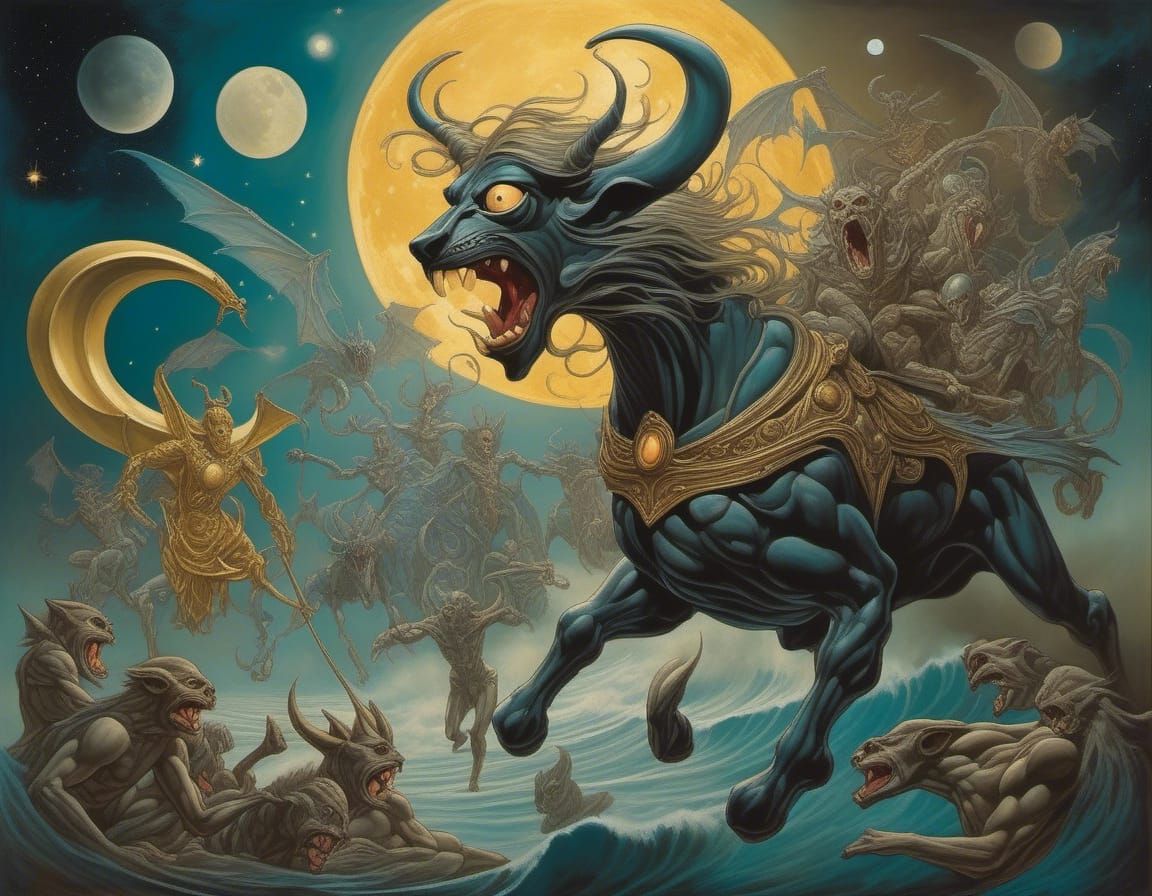 Surreal Cosmic Guardian Battles Night Monsters